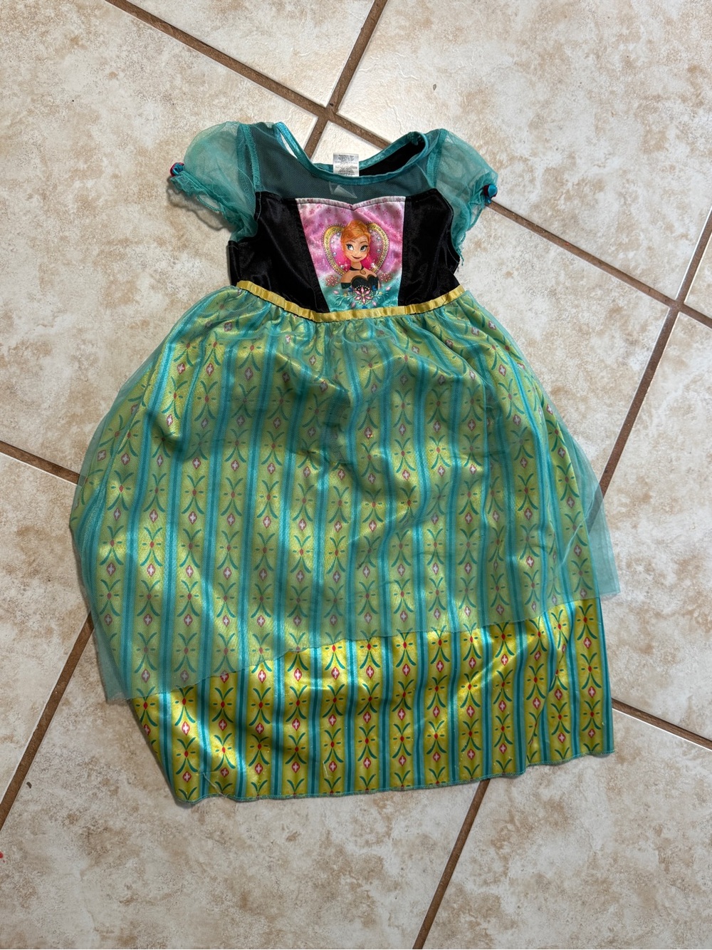 Disney Teal and Green Frozen Princess Costume Dress with Character Panel